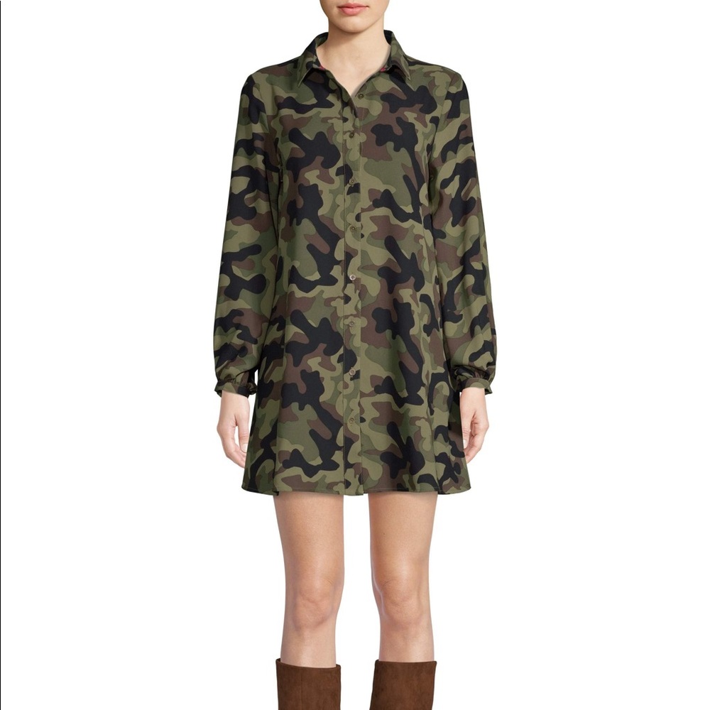 NWT - Scoop NYC Camo Button Down Swing Shirt Dress - Size M (8-10)